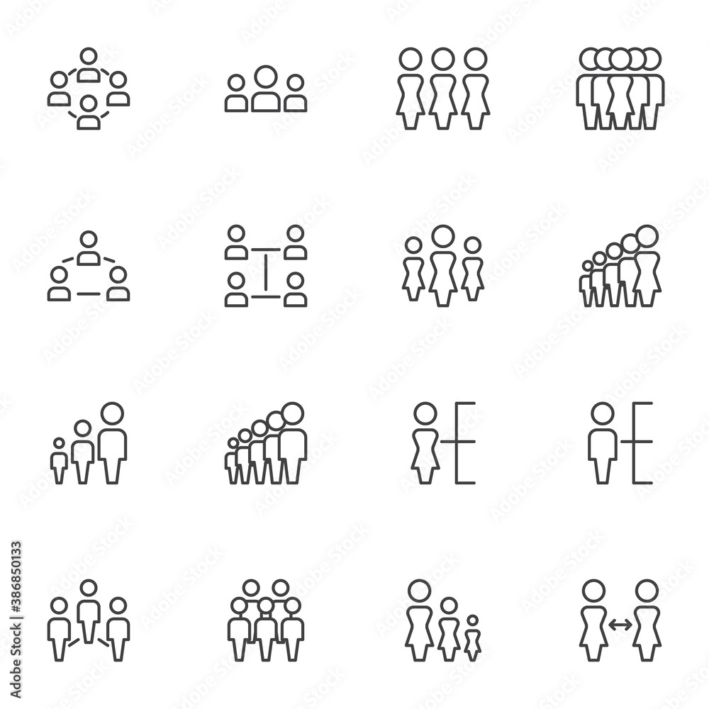 Teamwork group line icons set, people group outline vector symbol collection, linear style pictogram pack. Signs, logo illustration. Set includes icons as team leader, people connection, community
