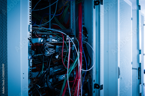 network cables connected into server inside data center