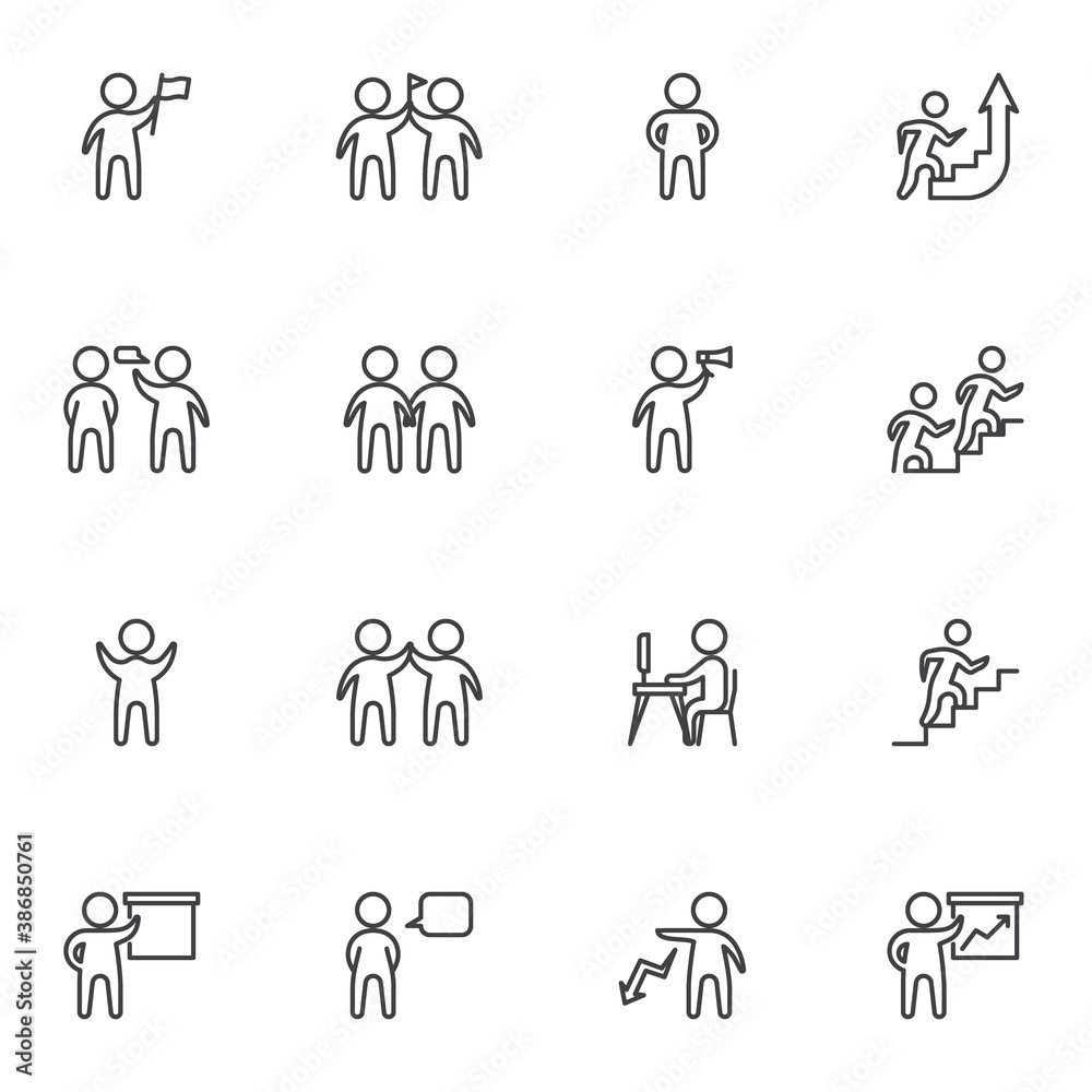 Teamwork people line icons set, outline vector symbol collection, linear style pictogram pack. Signs, logo illustration. Set includes icons as leadership, team leader, community, communication speech