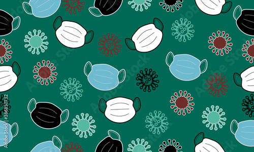 Seamless pattern - Covid-19 and mask.Vector illustration