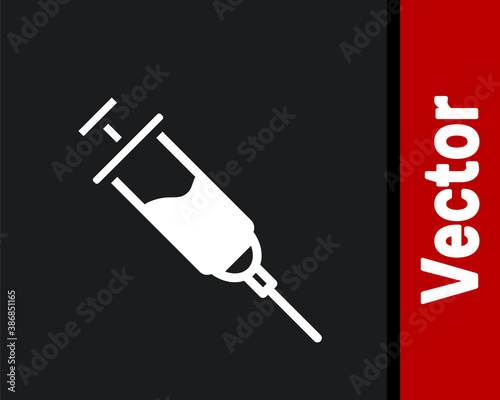 White Doping syringe icon isolated on black background. Vector.