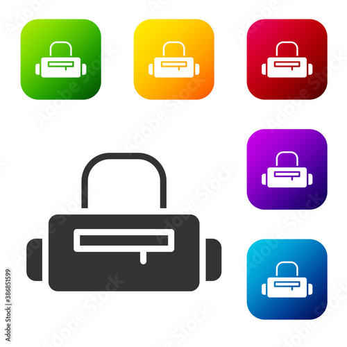 Black Sport bag icon isolated on white background. Set icons in color square buttons. Vector.