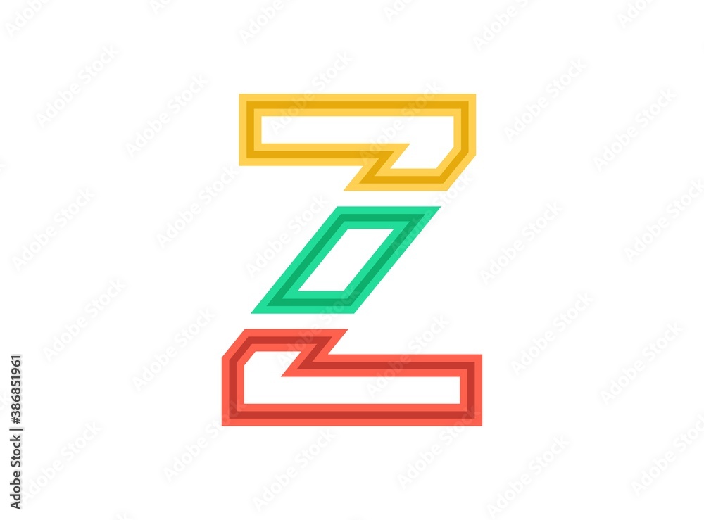 Z letter logo, vector outline stroke font. Slice, cut design with red, green, yellow colors. For design element, creative poster, brand label, web template and more Z letter logo, vector outline stroke font. Slice, cut design with red, green, yellow colors. For design element, creative poster, brand label, web template and more