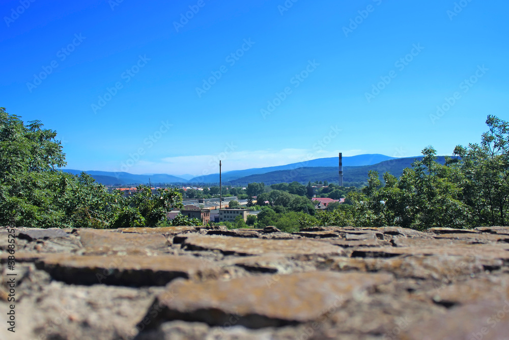 Panoramic view from the walls of the old Uzhgorod castle, Zakarpattya region, Western Ukraine. It is the popular travel destination of Transcarpathia which also serves as a museum