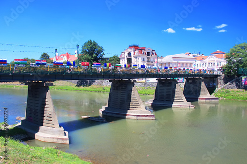 Bridge over the river Uzh in Uzhhorod. Transcarpathia, Western Ukraine. photo