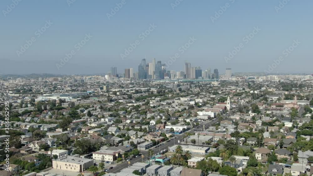 Los Angeles Downtown From Adams Normandie Aerial Shot R California USA Los Angeles Downtown From Adams Normandie Aerial Shot R California USA