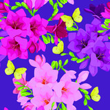 Freesia flowers pattern. Vector flowers. Pattern for printing on fabric. Butterflies on the flowers. Summer pattern