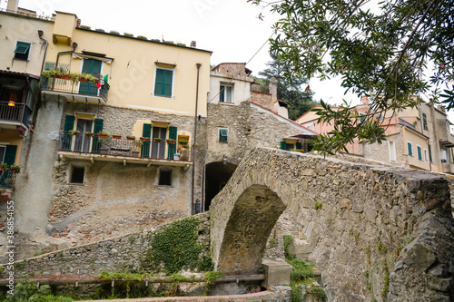 Zuccarello, Italian roman city of the Ligurian riviera, in summer days  photo