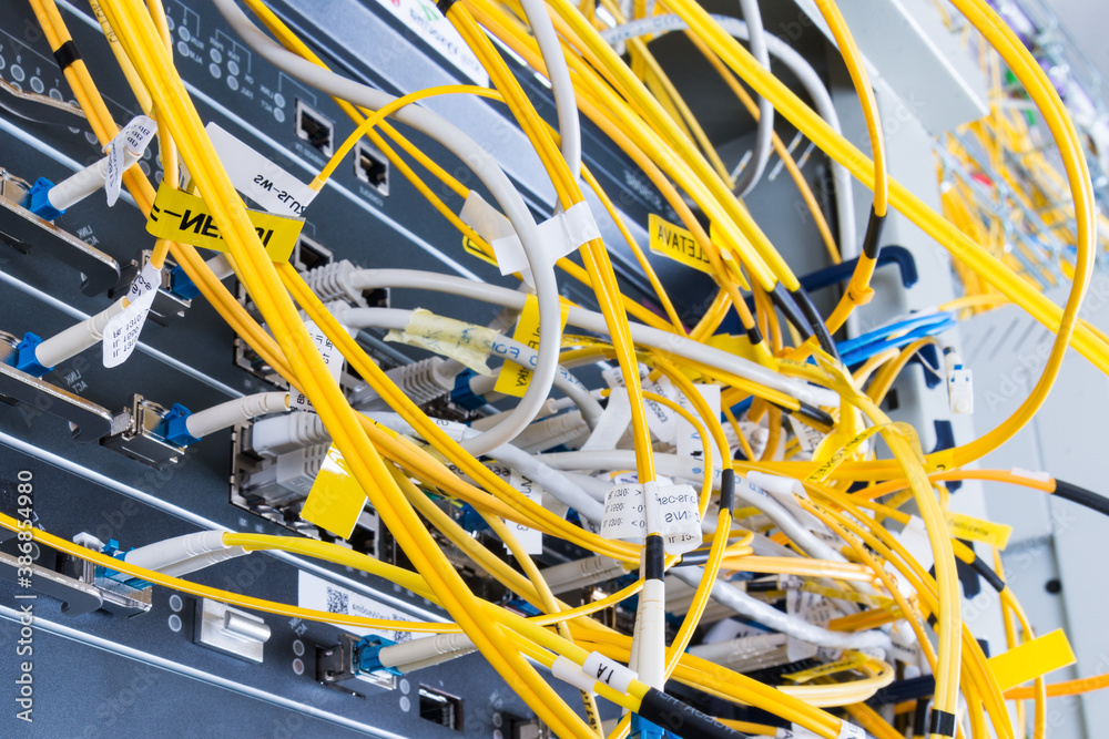 optical cables connected to internet service provider data switc