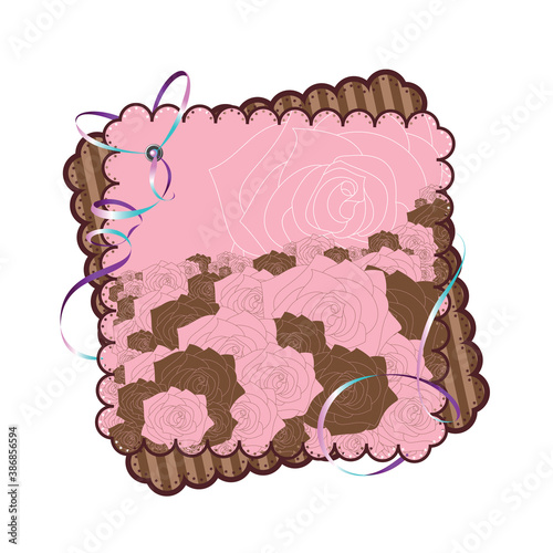 Floral label or card with roses.  Greeting vector illustration with copy space for your text.