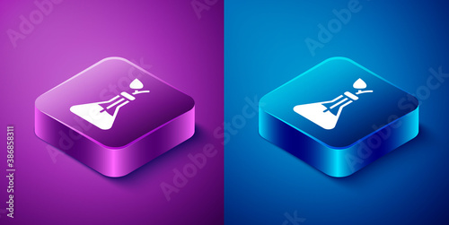 Isometric Plant breeding icon isolated on blue and purple background. Plants growing in the test tubes. Organic food ,agriculture and hydroponic. Square button. Vector.