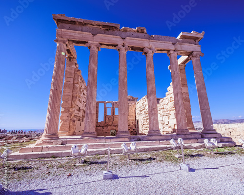 Erechtheion ancient temple east facade columns, Acropolis of Athens, Greece