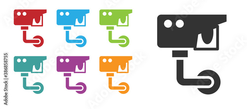 Black Security camera icon isolated on white background. Set icons colorful. Vector.