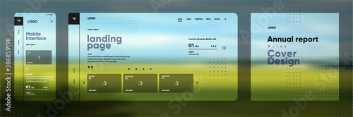 Set of vector illustration with a single abstract background. Cover, landing page and mobile screen. Template and design elements.