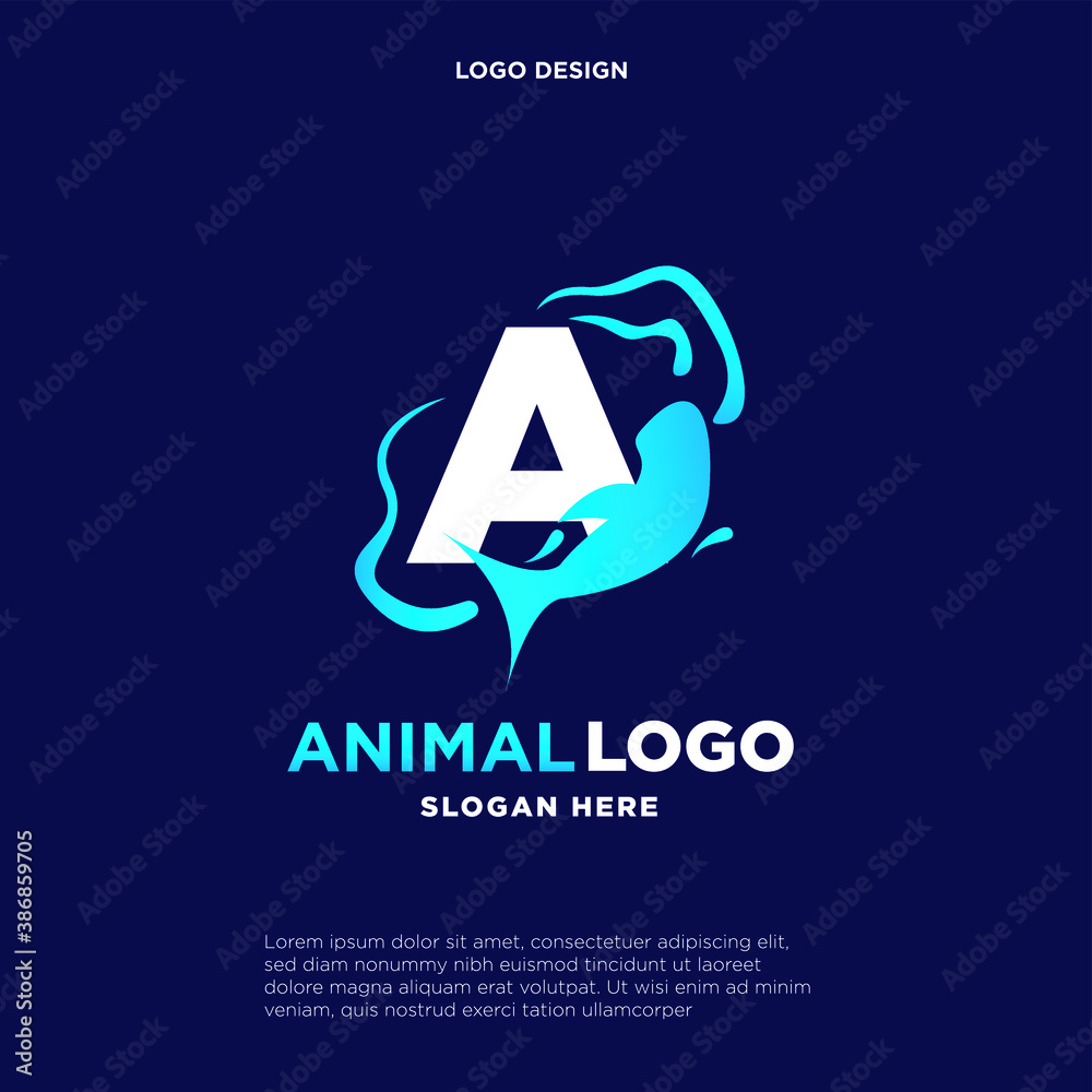 Dolphin Jumping Wave Corporate Logo Template. Letter A. Creative Design with Colorful Logotype. Vector Illustration. Dolphin Jumping Wave Corporate Logo Template. Letter A. Creative Design with Colorful Logotype. Vector Illustration.
