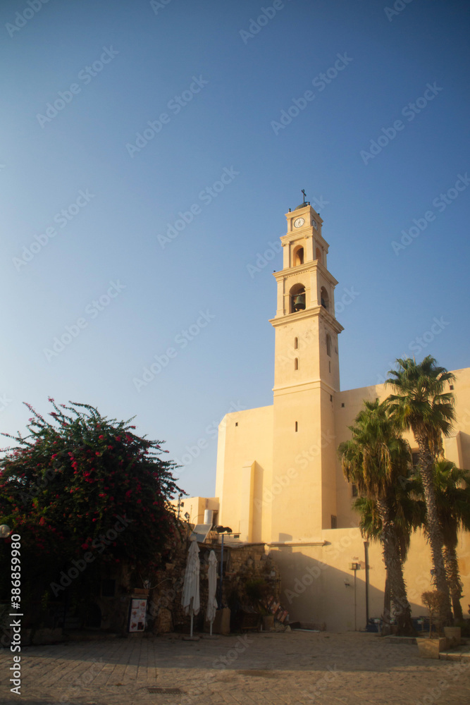 Fototapeta premium Clock Tower of St. Peter's Church, Old Jaffa, Israel