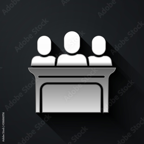 Silver Jurors icon isolated on black background. Long shadow style. Vector.