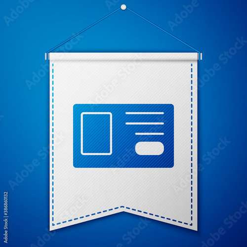 Blue Identification badge icon isolated on blue background. It can be used for presentation, identity of the company, advertising. White pennant template. Vector.
