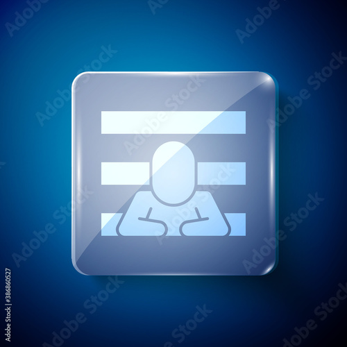 White Prisoner icon isolated on blue background. Square glass panels. Vector.