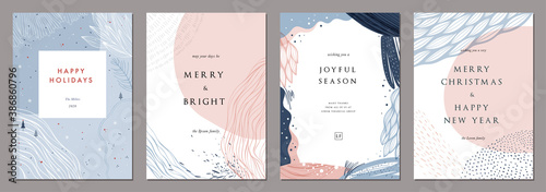 Modern universal artistic templates. Merry Christmas Corporate Holiday cards and invitations. Abstract frames and backgrounds design. Vector illustration.