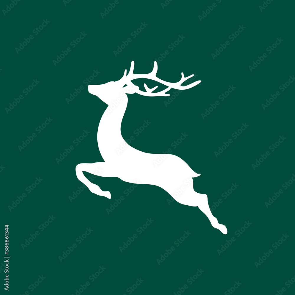 Quadrat Dunkelgrüne Weihnachtskarte Fliegendes Rentier Weiß Quadrat Dunkelgrüne Weihnachtskarte Fliegendes Rentier Weiß