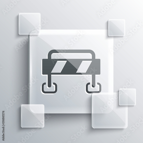 Grey Road barrier icon isolated on grey background. Symbol of restricted area which are in under construction processes. Repair works. Square glass panels. Vector.