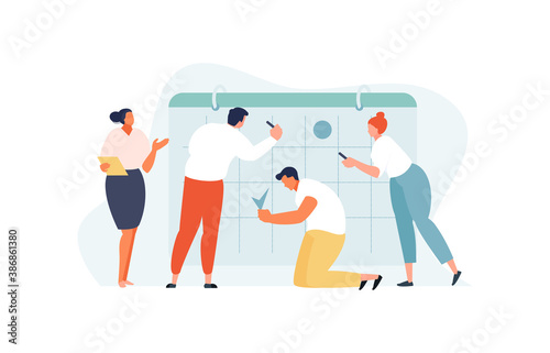 Business people team are planning work schedule. Vector illustration for web, social media