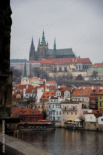 Vltava River and Prague Castle upon a hill