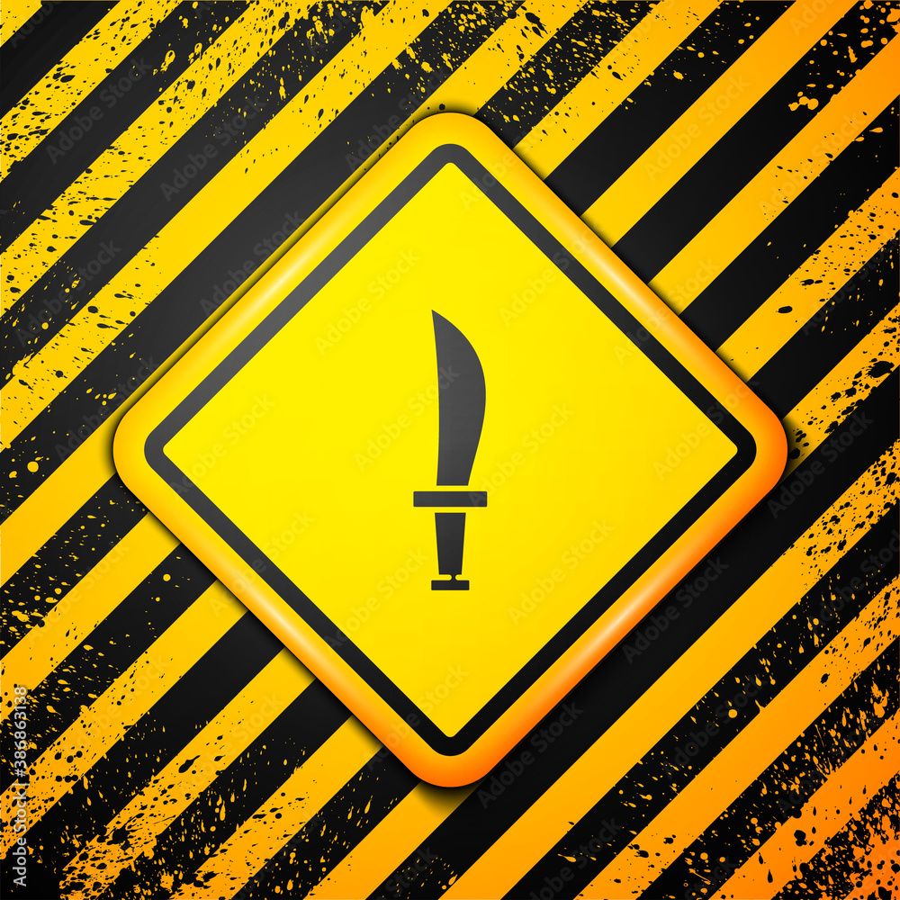 Black Pirate sword icon isolated on yellow background. Sabre sign. Warning sign. Vector. Black Pirate sword icon isolated on yellow background. Sabre sign. Warning sign. Vector.
