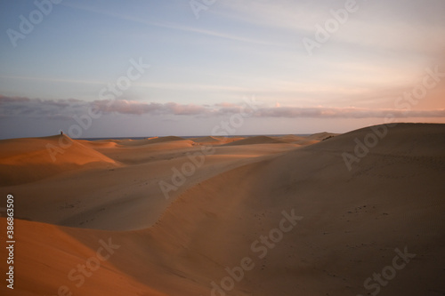 Sand dunes photographed at sunset in the Maspalomas desert in Gran Canaria. © Andrea