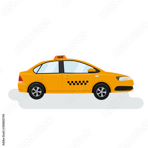 Yellow passenger car taxi. Urban passenger transportation. Vector illustration