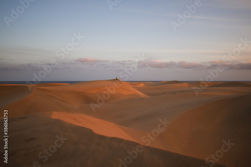 Sand dunes photographed at sunset in the Maspalomas desert in Gran Canaria.