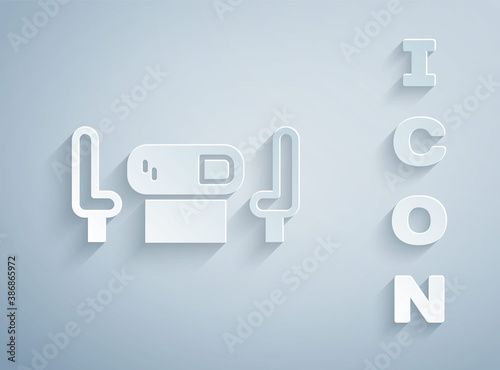 Paper cut Poker table icon isolated on grey background. Paper art style. Vector.