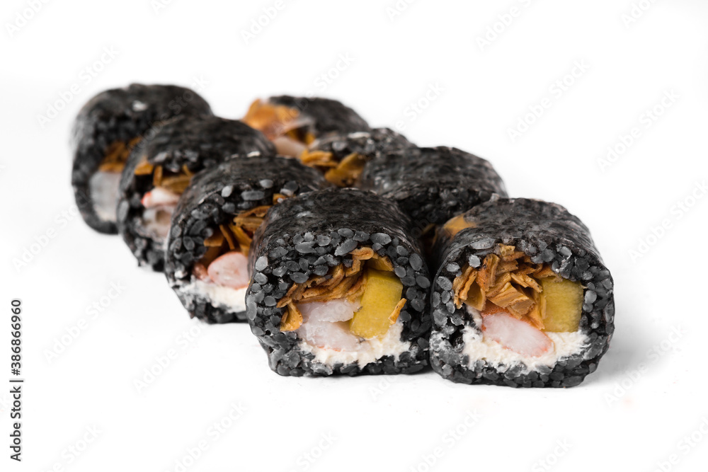 Japanese rolls with rice and fish filling Japanese rolls with rice and fish filling