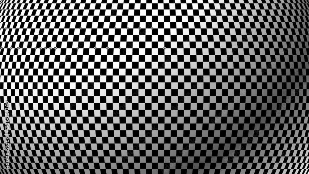 Chess illusion sphere. Checker geometric kaleidoscope. Black and white optical illusion. Checkered sphere rotating. Checkerboard moving. 4k Seamless loop. Chess illusion sphere. Checker geometric kaleidoscope. Black and white optical illusion. Checkered sphere rotating. Checkerboard moving. 4k Seamless loop.