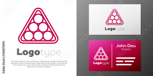 Logotype line Billiard balls in a rack triangle icon isolated on white background. Logo design template element. Vector.