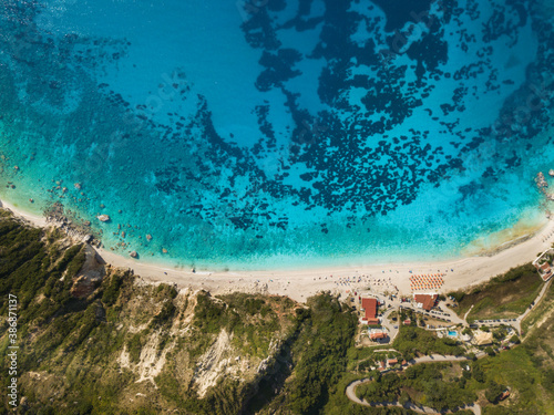 Directly above crystal clear water of Petani beach in Kefalonia