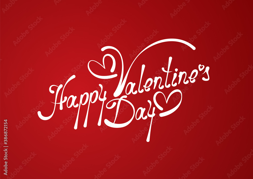 Happy Valentine's Day lettering on red background. Valentine's Day card. Handwritten text. Vector illustration. 