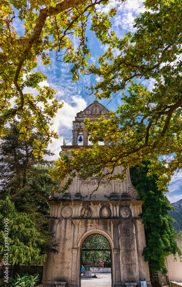 A carillon of four bells in Agios Gerasimos monastery, Kefalonia, Greece