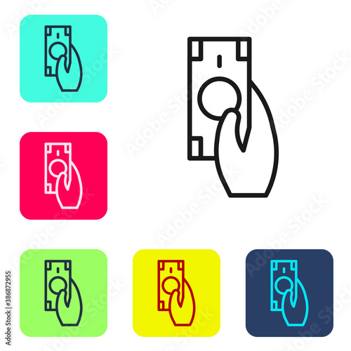 Black line Fast payments icon isolated on white background. Fast money transfer payment. Financial services, fast loan, time is money, cash back concept. Set icons in color square buttons. Vector.