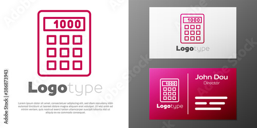 Logotype line Calculator icon isolated on white background. Accounting symbol. Business calculations mathematics education and finance. Logo design template element. Vector.