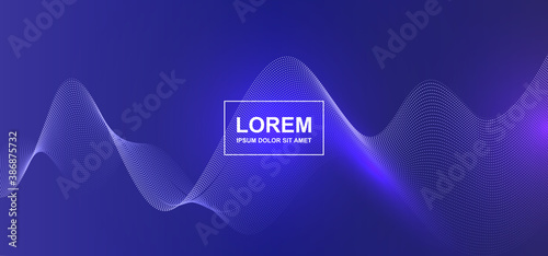 Abstract background with a colored dynamic waves, lines and particles on purple. Vector illustration