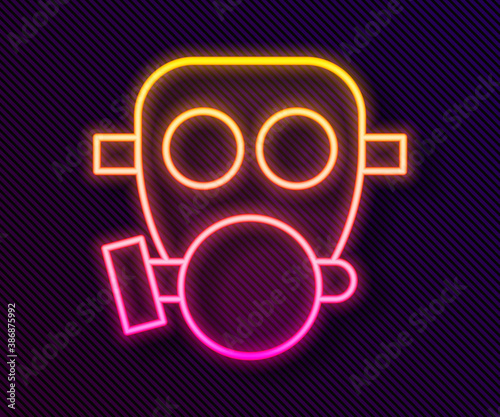 Glowing neon line Gas mask icon isolated on black background. Respirator sign. Vector.