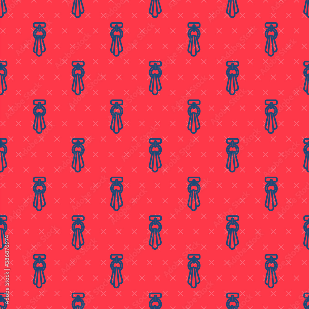Blue line Towel on a hanger icon isolated seamless pattern on red background. Bathroom towel icon. Vector. Blue line Towel on a hanger icon isolated seamless pattern on red background. Bathroom towel icon. Vector.