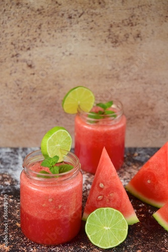 Refreshing summer drink watermelon, mint and lime