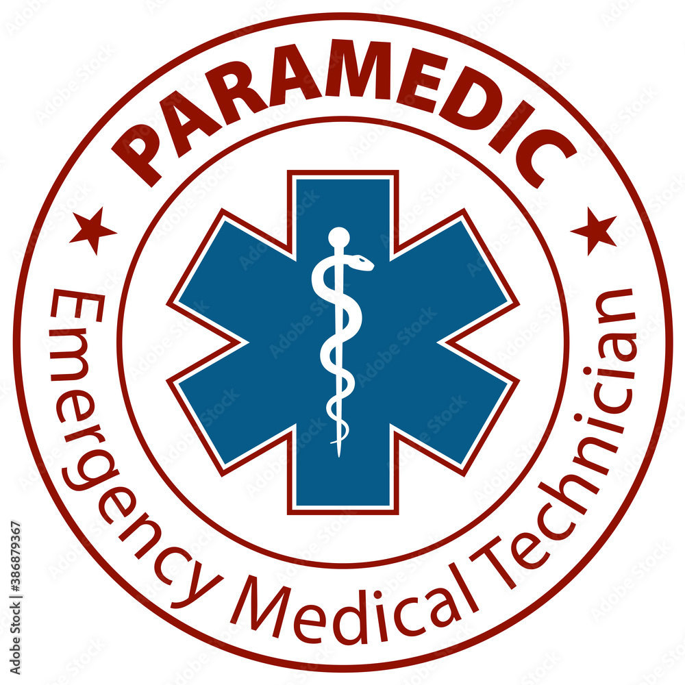 Paramedic emergency medical technician text and star of life emt symbol