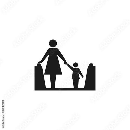 Mother and child on escalator icon isolated on white background. Careful symbol modern, simple, vector, icon for website design, mobile app, ui. Vector Illustration