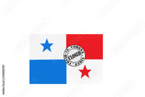 Obraz na płótnie flag with text closed by covid 19 and corona stamp w salonie