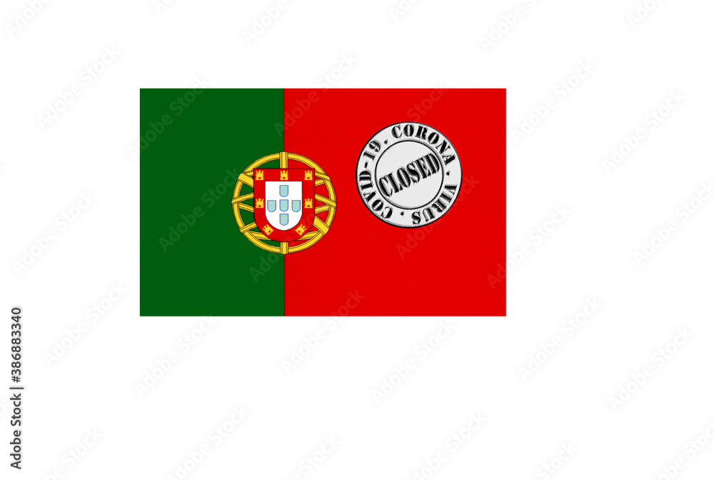 flag with text closed by covid 19 and corona stamp