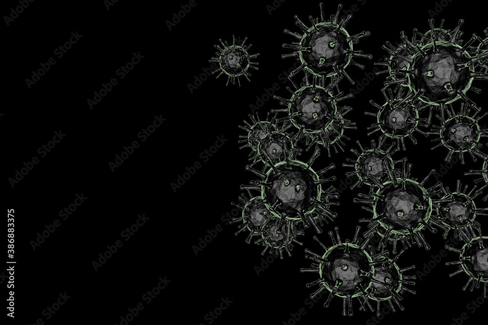 Macro illustration of a virus, world pandemic. Infection and quarantine. 3d render.